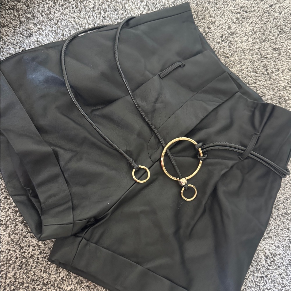 High Waist Black leather  Women Shorts